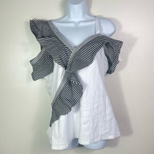 Ruffled asymmetrical design Striped Blouse